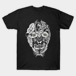 Animals and Flowers Wildlife Skull T-Shirt